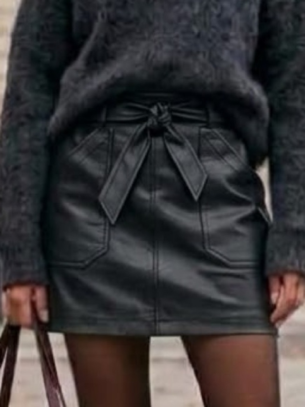 NWT Stella Luce Black Croc Embossed Faux Leather Belted Mini Skirt Medium